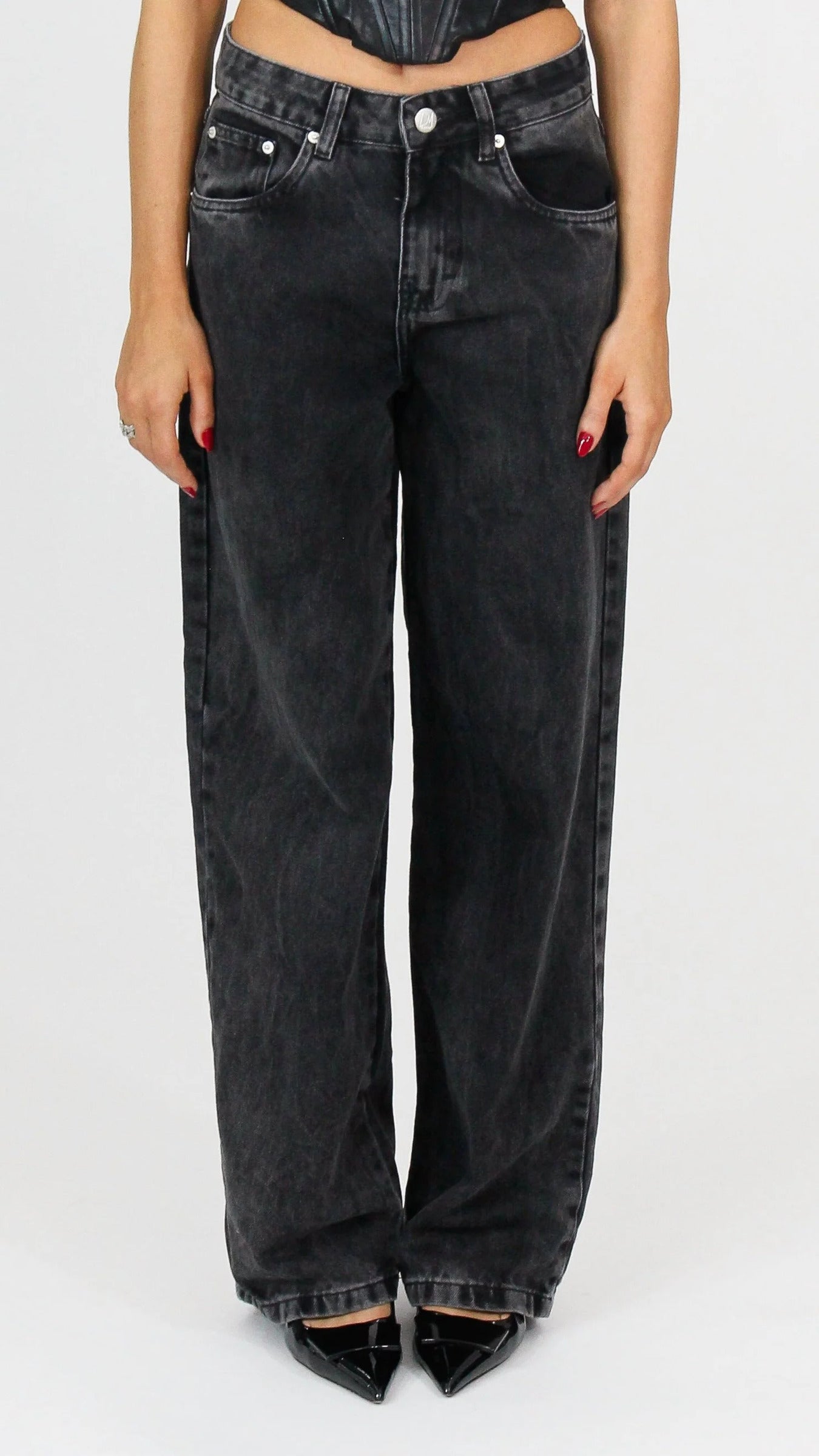 CALÇA JEANS OVERSIZED BLACK ESTONADA