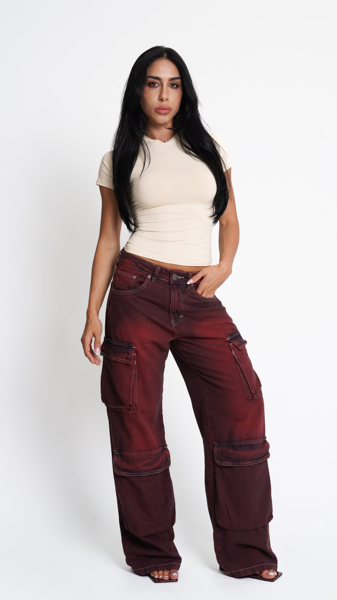 CALÇA JEANS POCKET BORDÔ