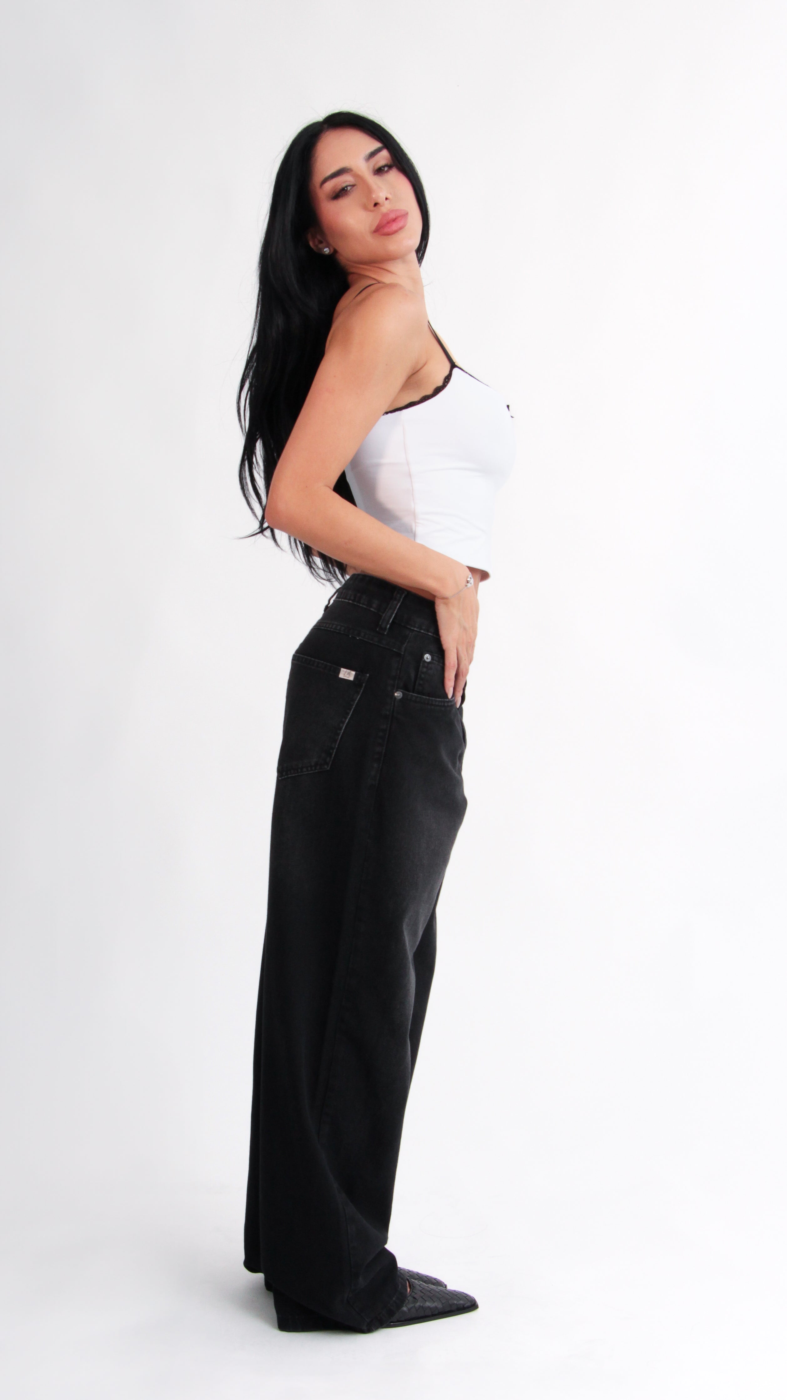 CALÇA JEANS OVERSIZED CARVÃO