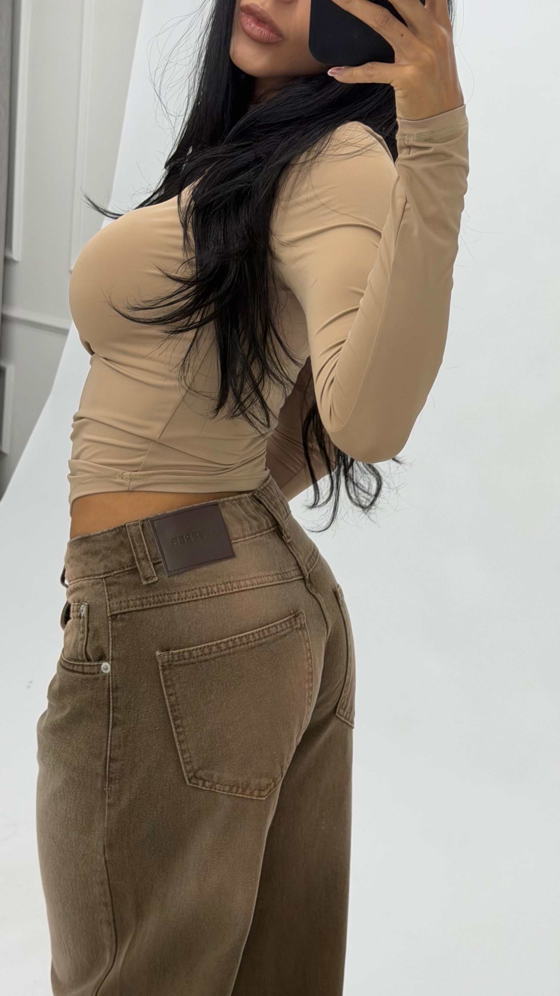 CALÇA JEANS OVERSIZED MARROM ROSE
