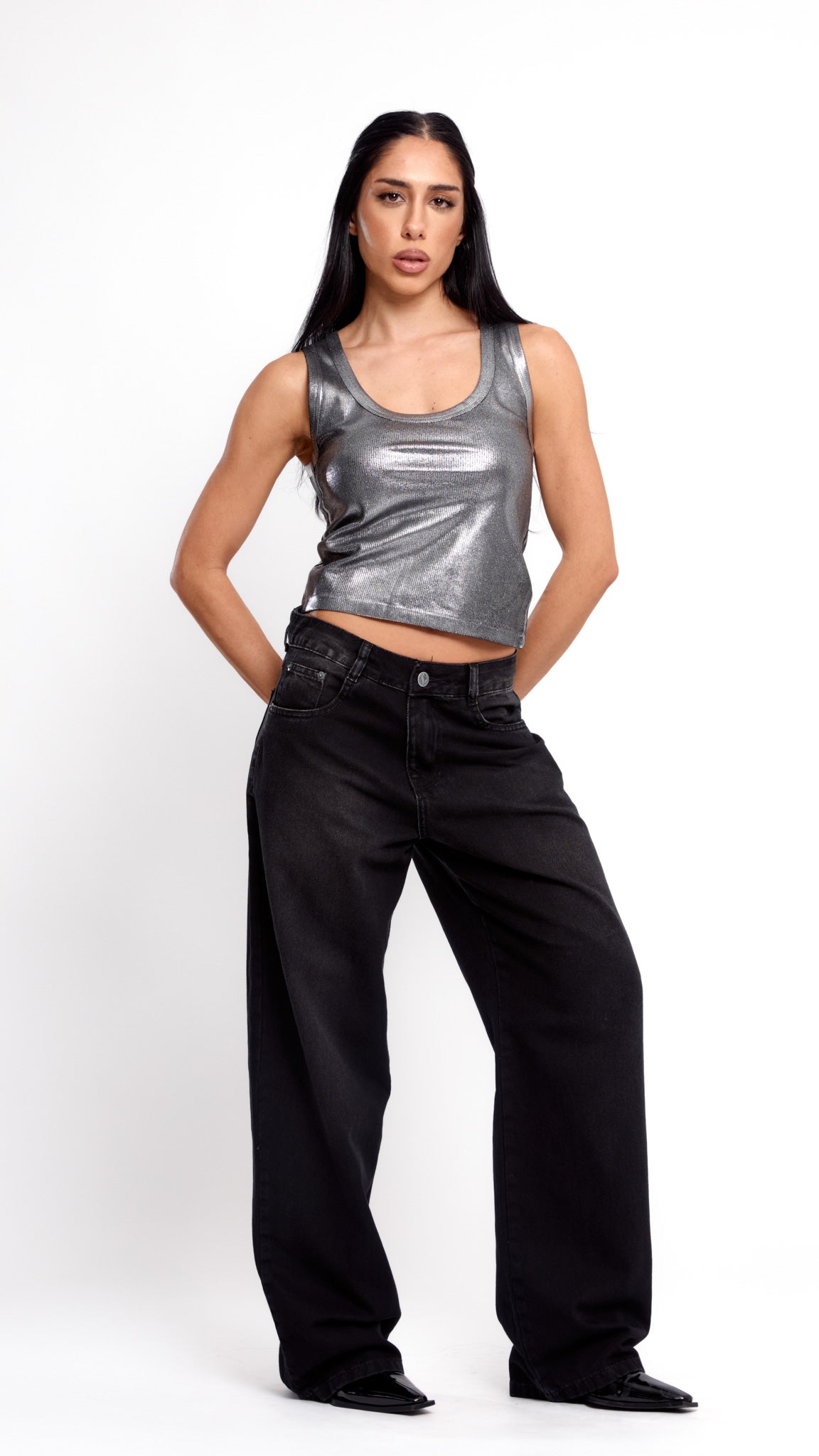 CALÇA JEANS OVERSIZED CARVÃO