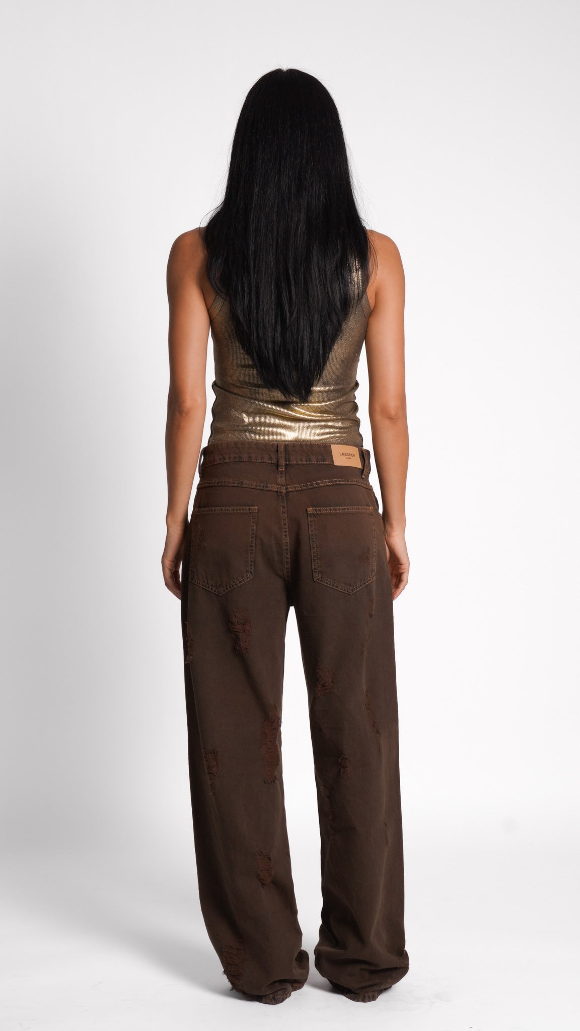 CALÇA JEANS OVERSIZED BROWN RIPPED