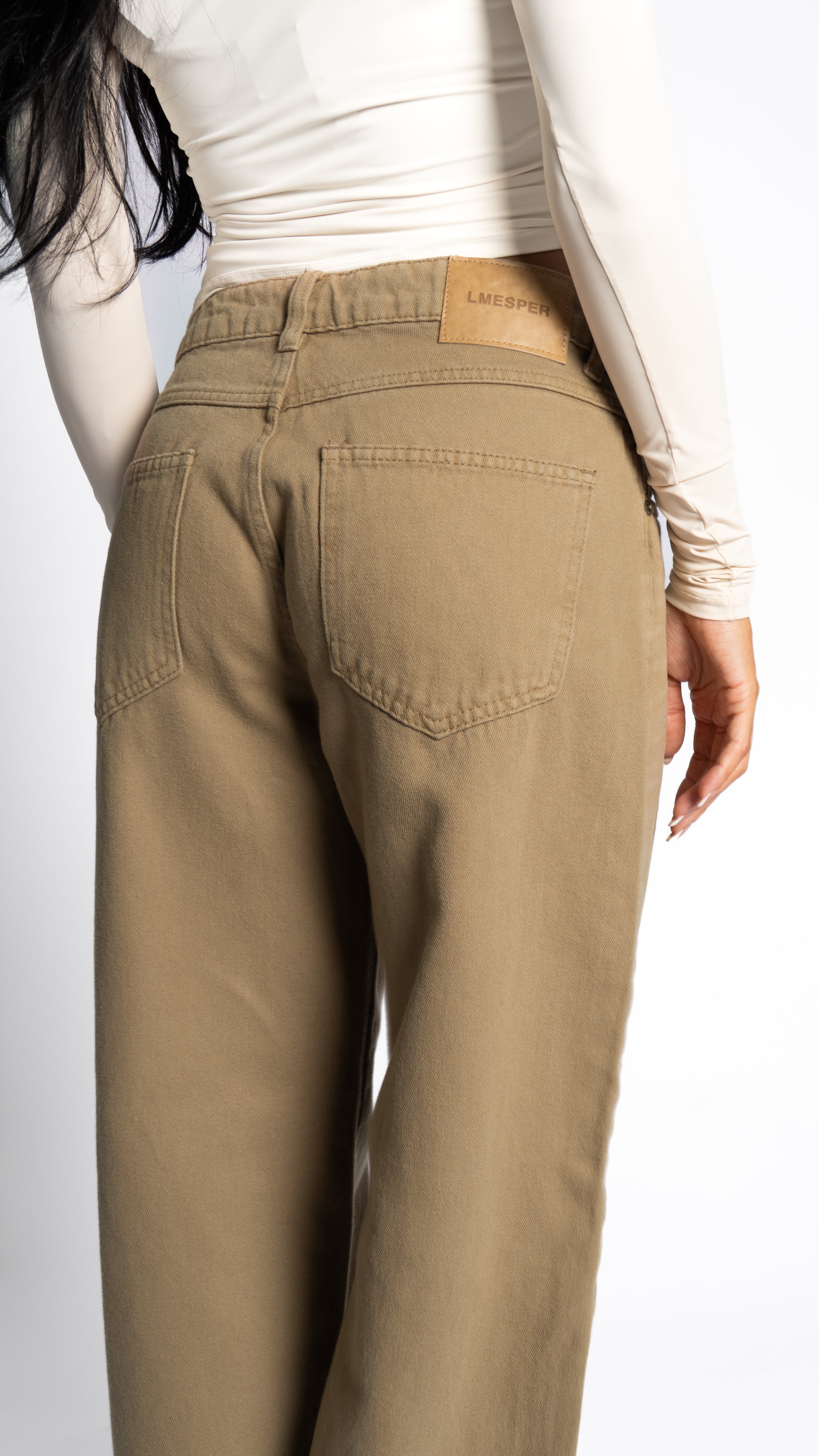 CALÇA JEANS OVERSIZED BEGE