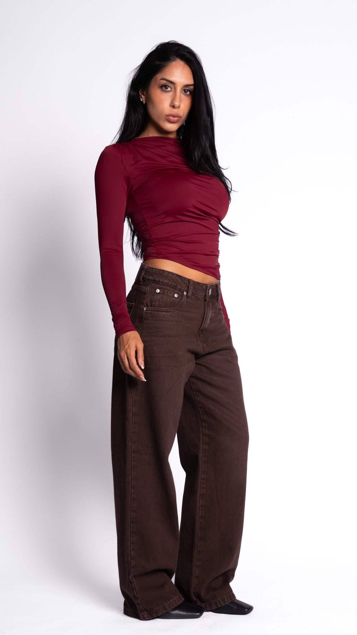 CALÇA JEANS OVERSIZED DARK ROSEWOOD