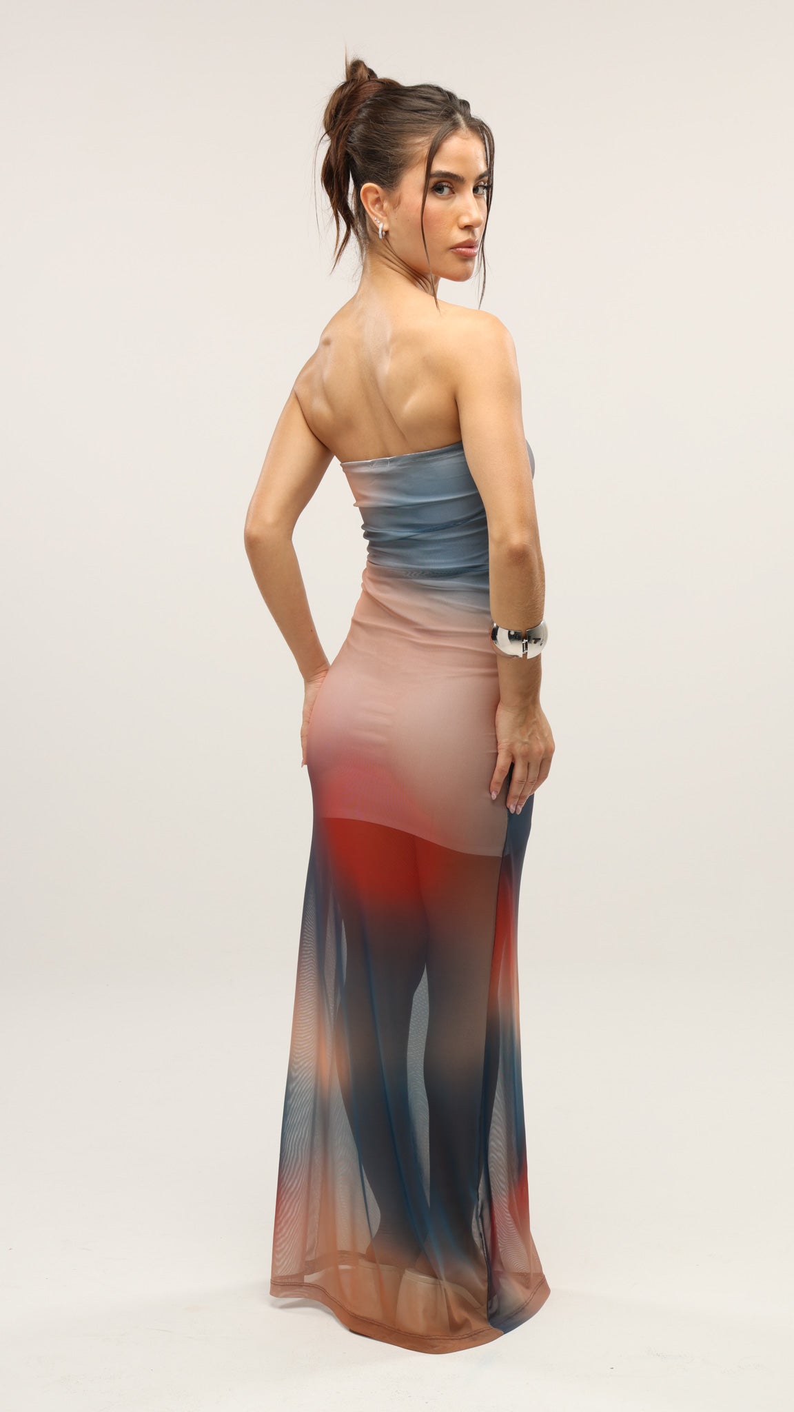 VESTIDO LONGO TULE ABSTRACT AZUL