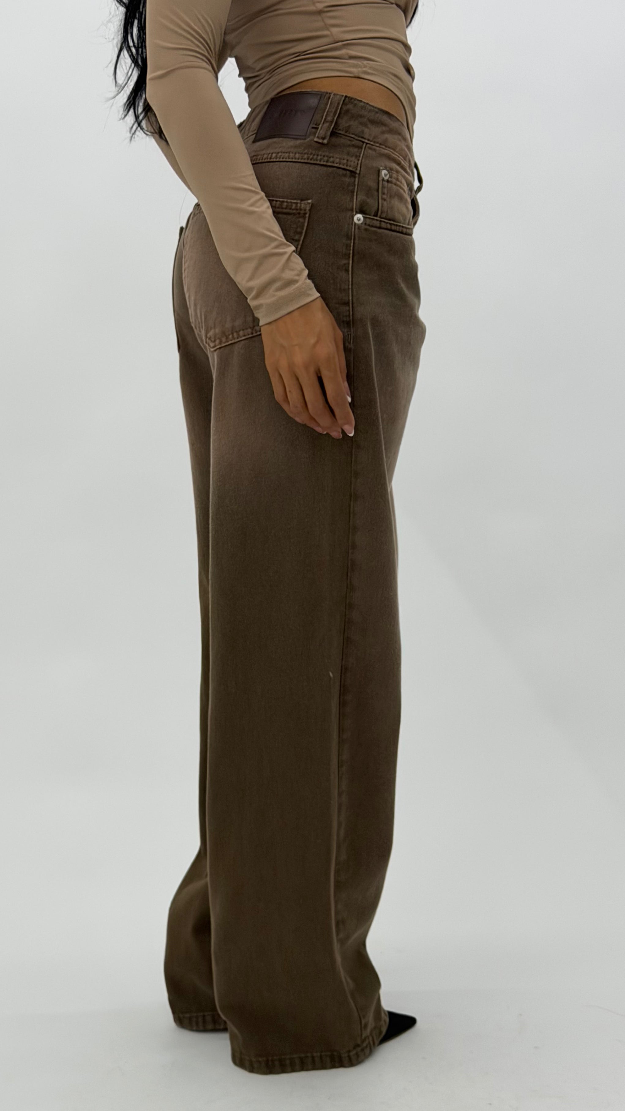 CALÇA JEANS OVERSIZED MARROM ROSE