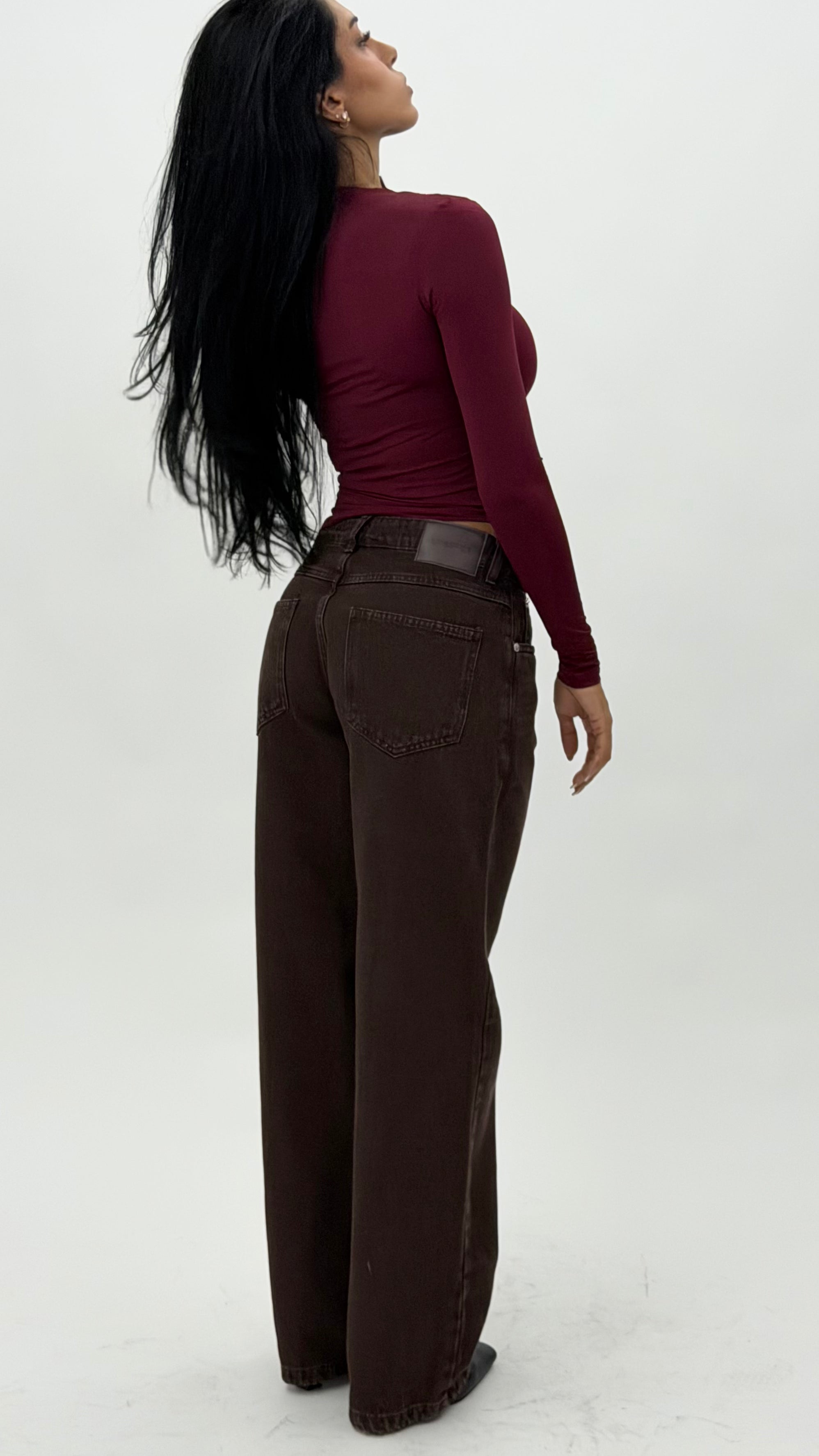 CALÇA JEANS OVERSIZED DARK ROSEWOOD