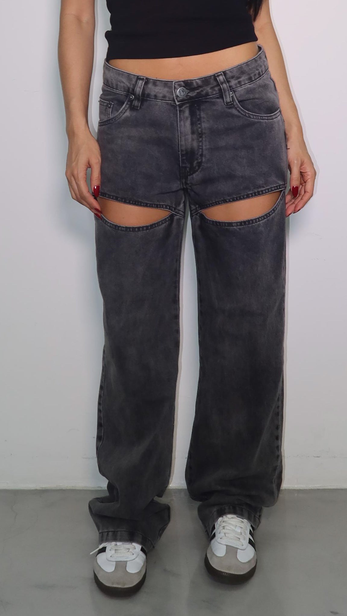 CALÇA JEANS CUT OUT BLACK