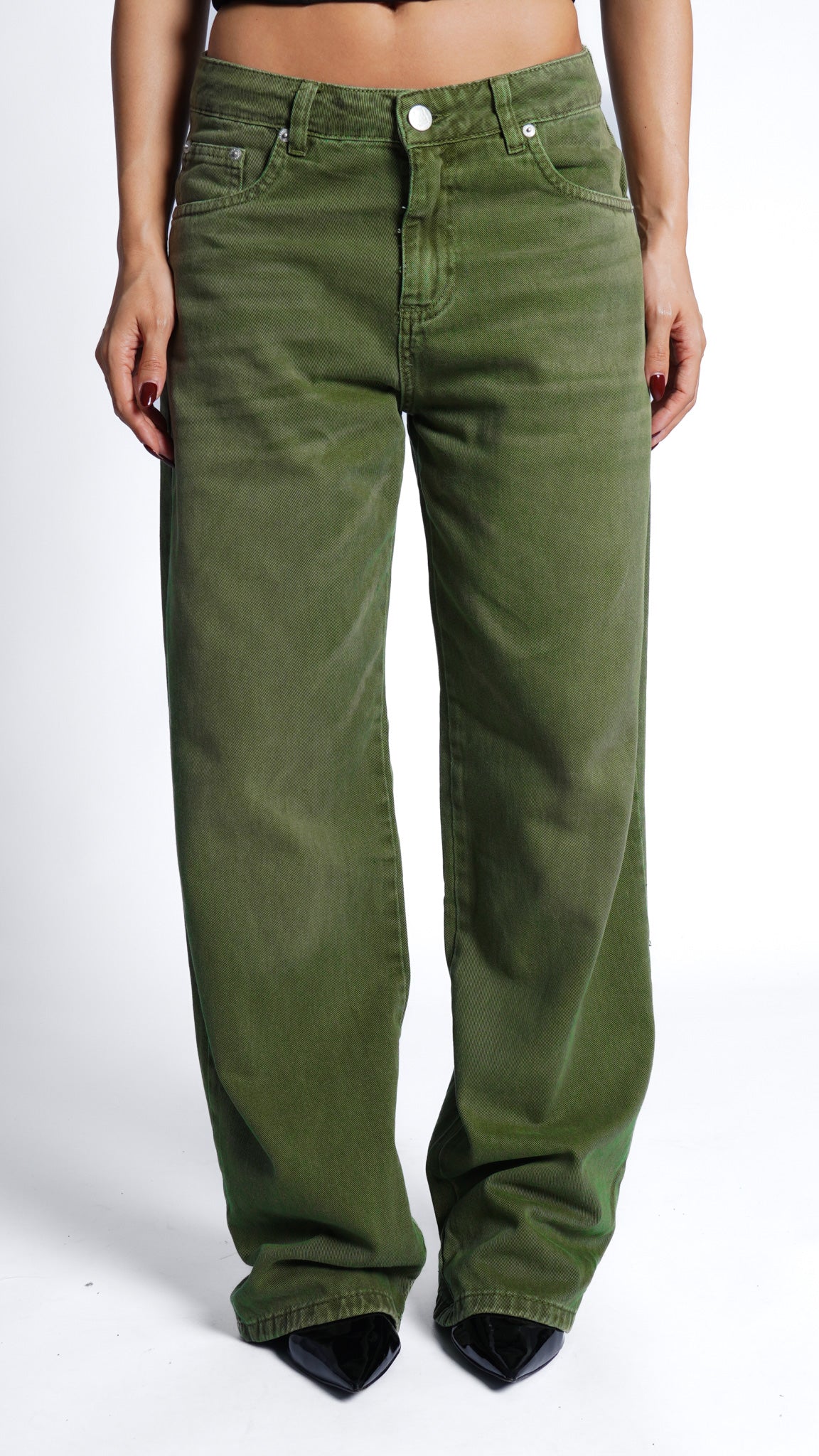 CALÇA JEANS OVERSIZED OLIVE