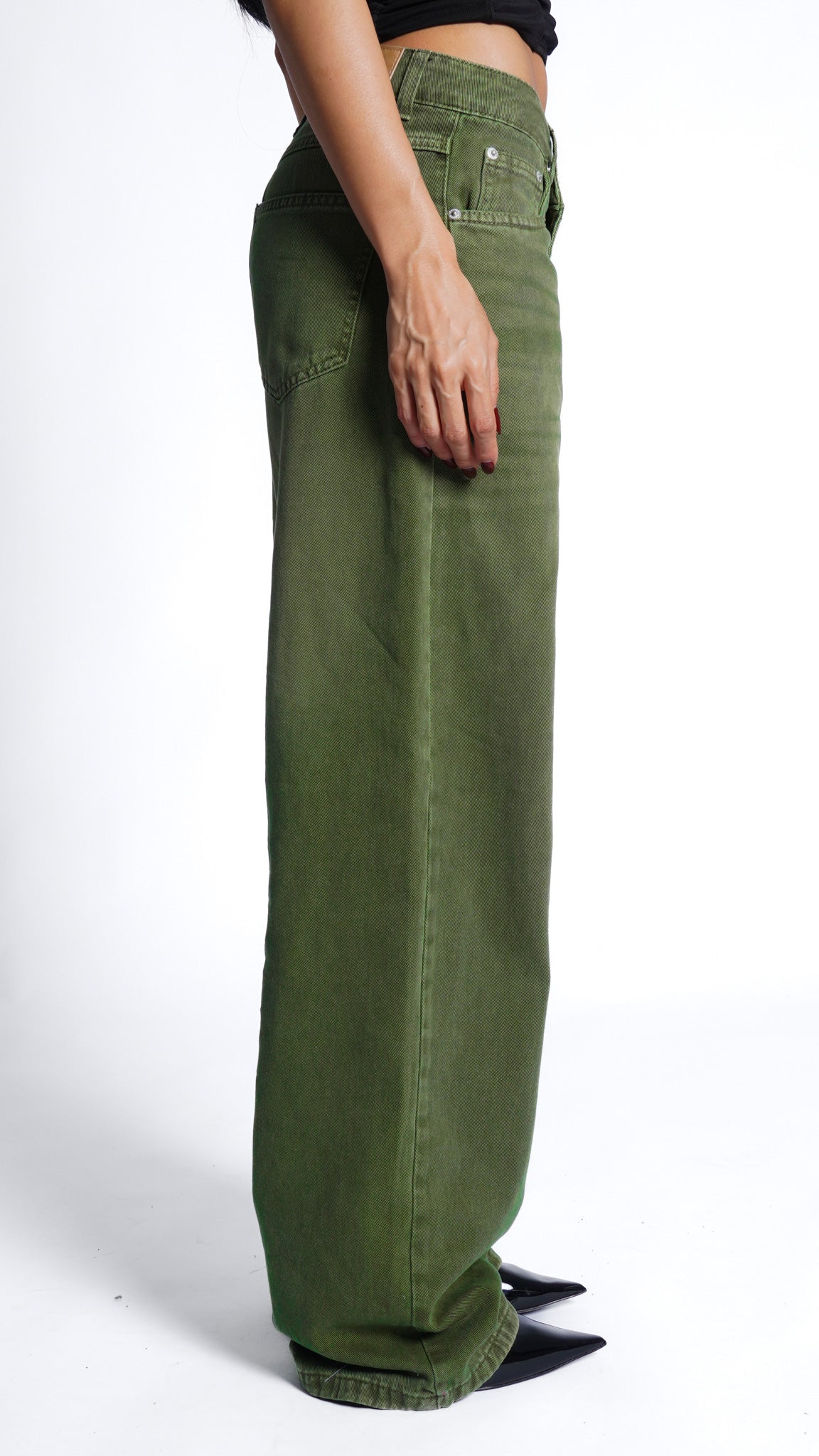 CALÇA JEANS OVERSIZED OLIVE